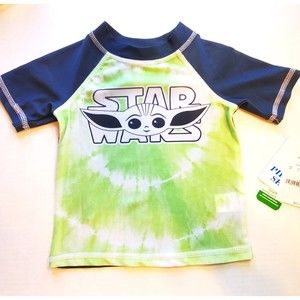 NWT Star Wars "Grogu" Mandalorian Swimwear Shirt (12 M) UPF 50+ Green/Grey